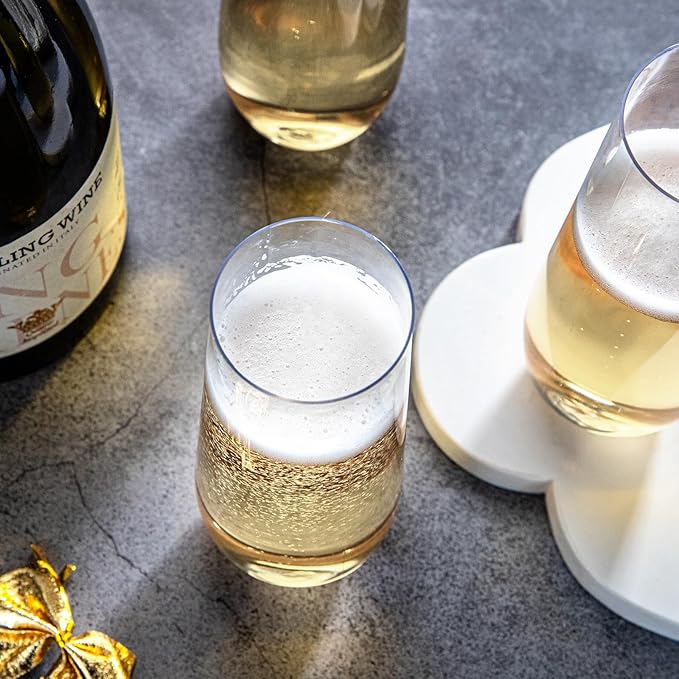 SUT 24PCS Stemless Plastic Champagne Flutes - 9oz plastic champagne glasses disposable, disposable champagne glasses, mimosa glasses plastic for Wedding Parties & Shower