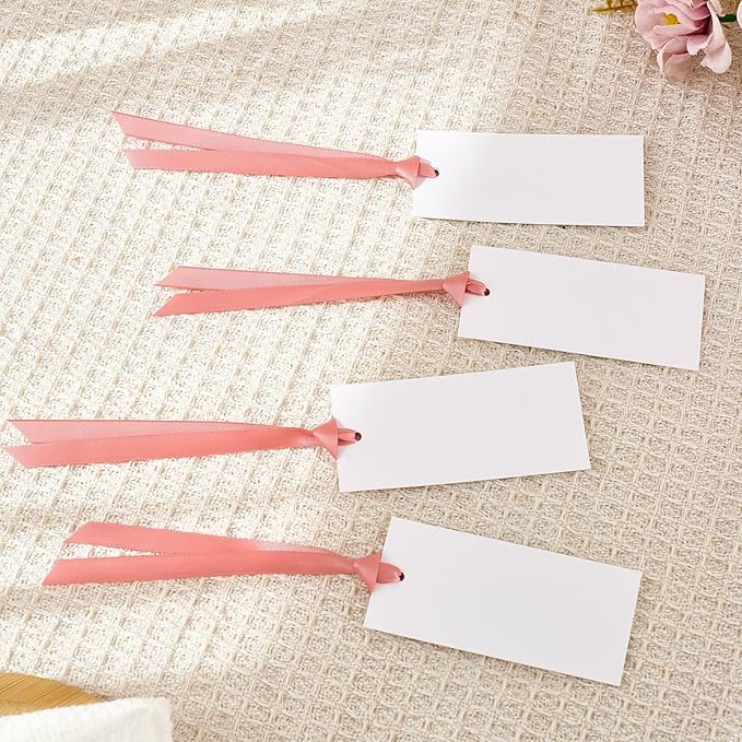 60pcs Place Cards for Table Setting.Name Table Cards Wedding Place Cards with Pink Ribbons. Can be Used for Wedding Banquet Table Decoration and Present Tags for Parties (Pink)