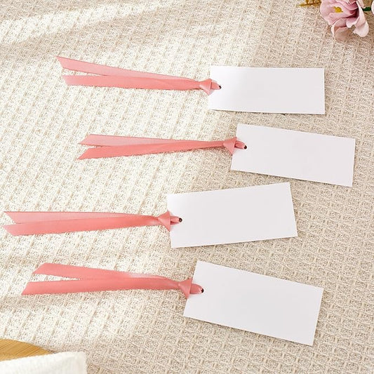 60pcs Place Cards for Table Setting.Name Table Cards Wedding Place Cards with Pink Ribbons. Can be Used for Wedding Banquet Table Decoration and Present Tags for Parties (Pink)