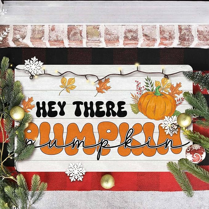 InterestPrint Happy-Thanksgiving Fall Door Mat Fall Pumpkin Welcome Doormat, Seasonal Harvest Thanksgiving Vintage Rustic Low-Profile Floor Switch Mat for Indoor Outdoor