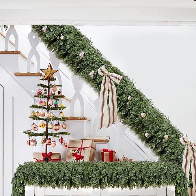 6FT Thick Christmas Garlands with 168 Cedar Branches, Real Touch Green Cedar Garland for Christmas Decorations, Artificial Greenery Garland for Table, Mantle, Wall, Indoor, Outdoor Holiday Decor