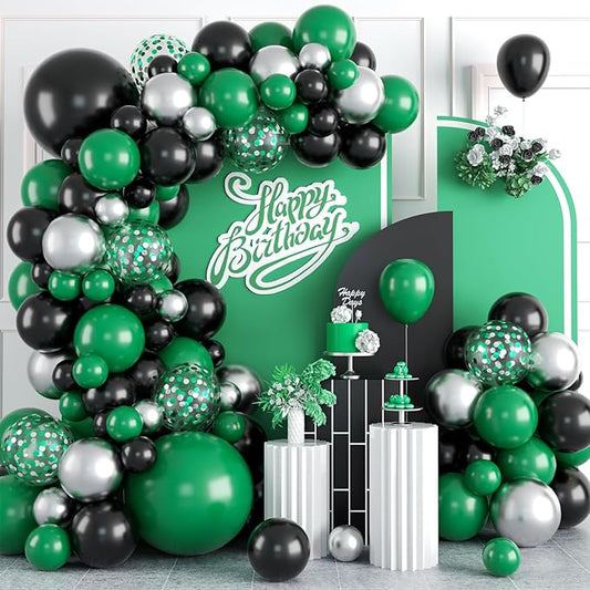 FEYG Green and Black balloon arch kit, 120Pcs Black Green Silver Balloon garland kit Green Silver foil Hunter green balloons for Boy Men Birthday Party 2024 graduation Spring Decorations