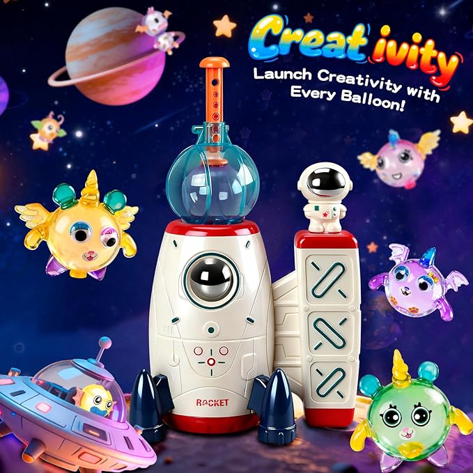 DIY Balloon Craft Kit, Sticker Decorated Balloons Toy for Kids, Rocket Air Pump Fun with Balloon Monster Pals,Birthday Gifts for Girls Boys