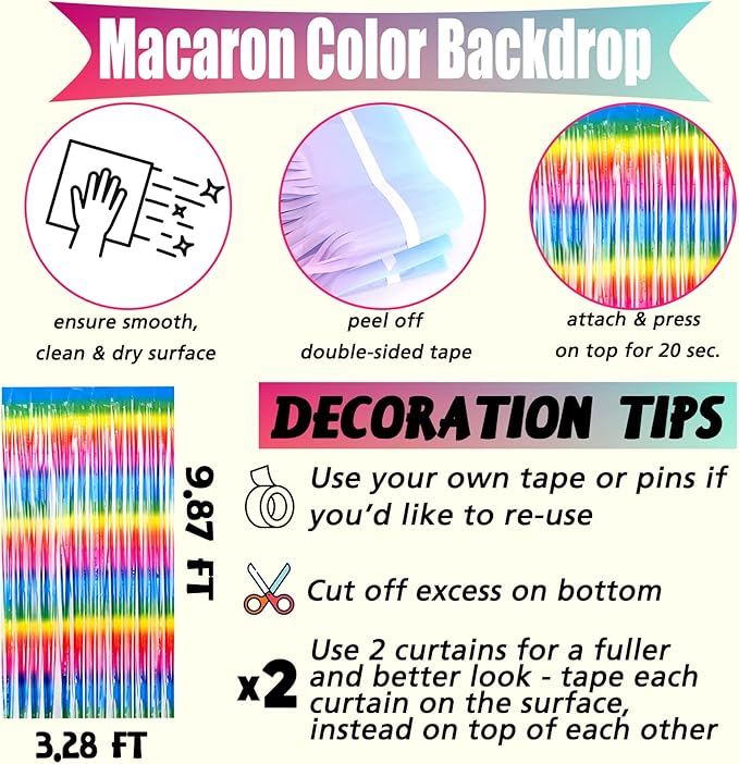 4 Pack Dark Rainbow Fringe Curtain Backdrop, 3.2Ft x 9.8Ft Metallic Tinsel Foil Fringe Streamers Background for Photo Booth Birthday Wedding Baby Shower Carnival Easter Mother’s Day Party Decorations