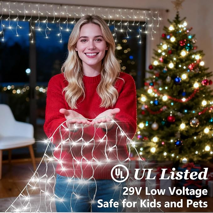810 LED Christmas Lights Outdoor Indoor, 82ft Cool White String Lights with 180 Drops, 12 Modes Dimmable Curtain Lights with Timer, Waterproof Twinkle Fairy Lights for Bedroom Window Xmas Decor