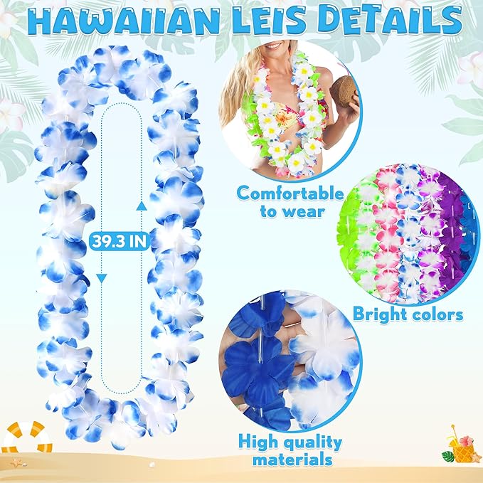 Luau Party Decorations, 12PCS Leis for Luau Party Necklace Women Clothing Accessories, Hawaiian Colorful Tropical Theme Costume Accessories, Hawaii Flower Lays Garland Summer Pool Birthday Supplies