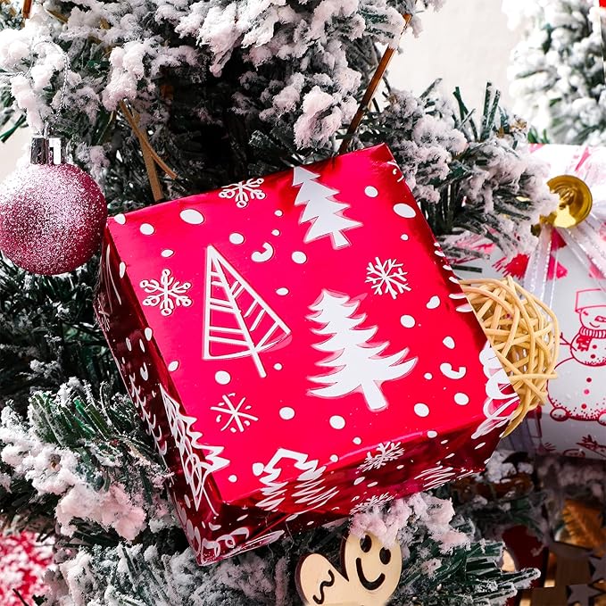 MAYPLUSS Wrapping Paper Roll - Mini Roll - 17 inch X 120 inch Per roll - 3 Different Red and White Christmas Design with Glitter Metallic Foil Shine (42.3 sq.ft.ttl)