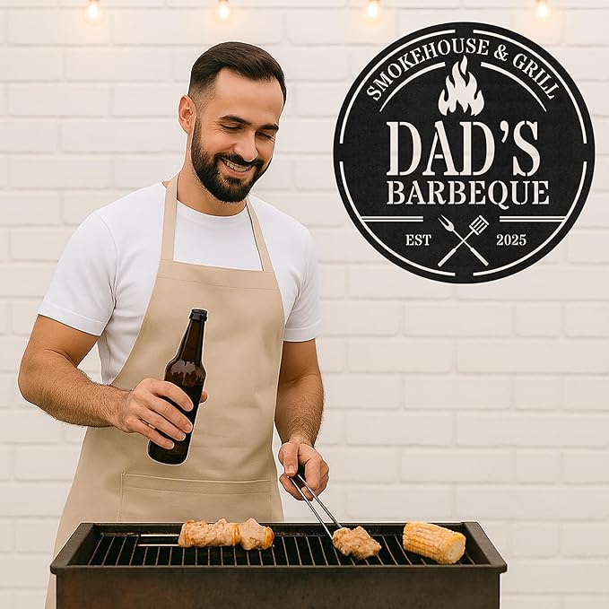 Custom BBQ Metal Sign Personalized Grill Name Wall Art for Outdoor Kitchen Patio Backyard Decor Fathers Gift for Dad Grandpa Husband Barbecue Smoker Area Sign, Grilling Lover Gifts 63
