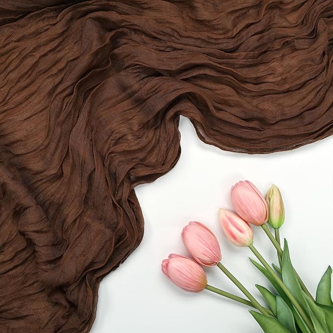 12 Pack Brown Cheesecloth Table Runner 10FT Boho Cheese Cloths Gauze Fabric Table Runners 120 Inch Rustic Sheer for Fall Thanksgiving Wedding Birthday Party Baby Shower Home Decorations