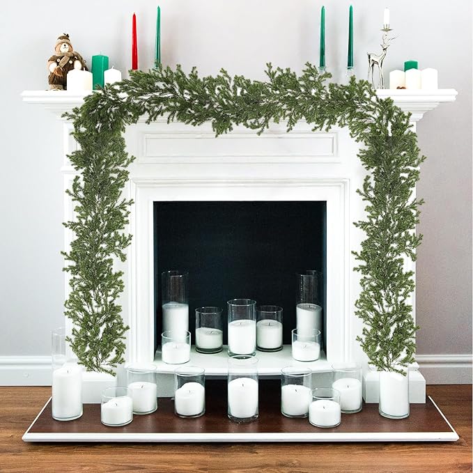 6FT Christmas Cedar Garland Realistic with Soft Pine Needles, Faux Greenery Pine Garland for Mantle Fireplace Staircase