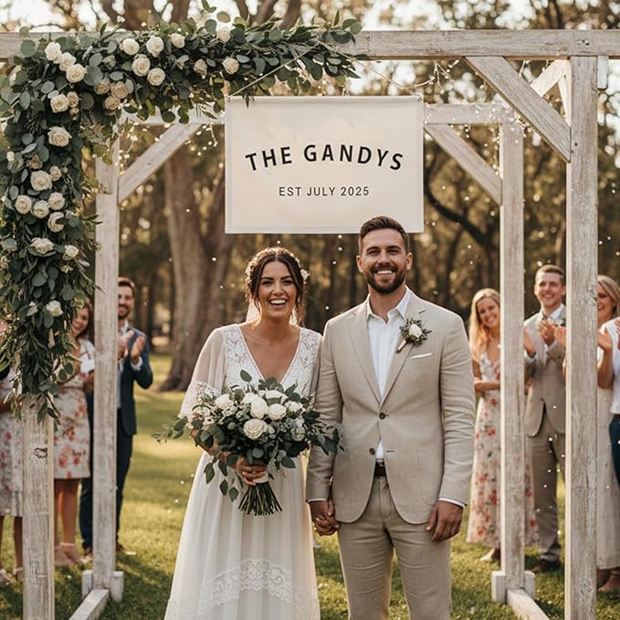 Personalized Last Name Table Banner for Wedding, Custom Canvas Family Name Wedding Table Sign, Rustic Custizmed Linen Name Year UV Banner for Bridal Shower Enterance Engagement Gift