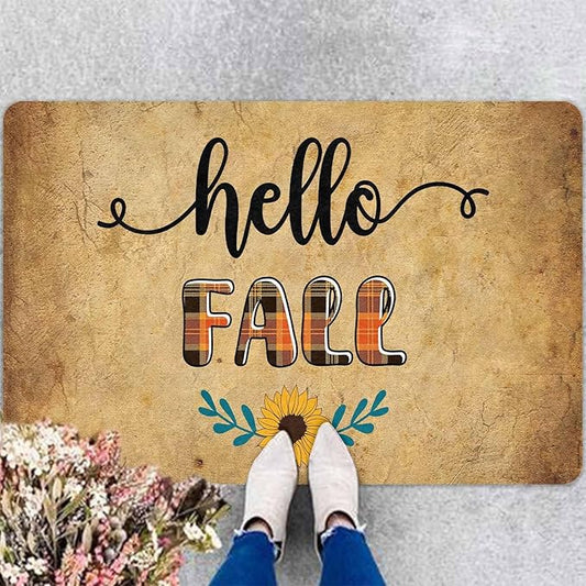 Hello Fall Doormat Thanksgiving Welcome Mat for Front Door Autumn Doormat Floor Mats Indoor Outdoor Home Living Room Kitchen Thanksgiving Decoration, 24"x16"inch