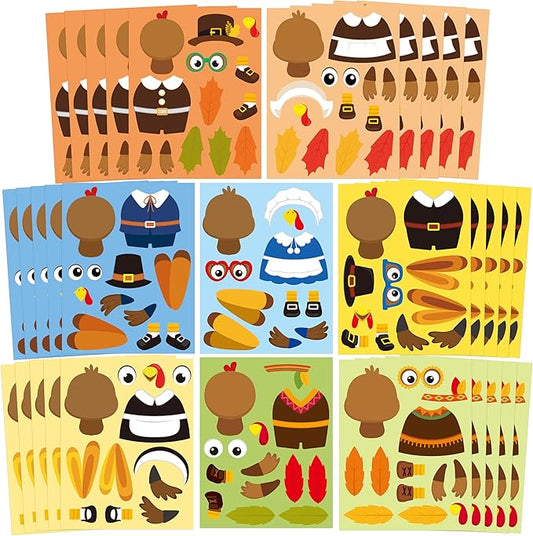 CY2SIDE Thanksgiving Pilgrim Turkey Face Stickers - 40PCS Make Your Own Religious Give Thanks Turkey Stickers Games for Kids, DIY Thanksgiving Gifts for Christian Sunday School Activities Art Project