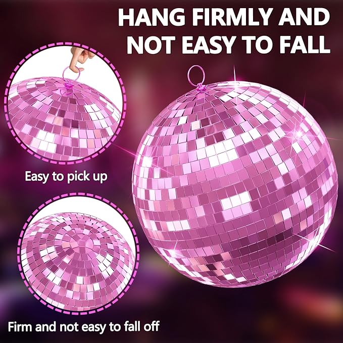 Disco Ball, 12/16/20 Inch Hanging Disco Ball, Mirror Ball for Party Decoration, Wedding, DJ Club, Stage, Birthday, Christmas, New Years Celebration (Pink, 20Inch)