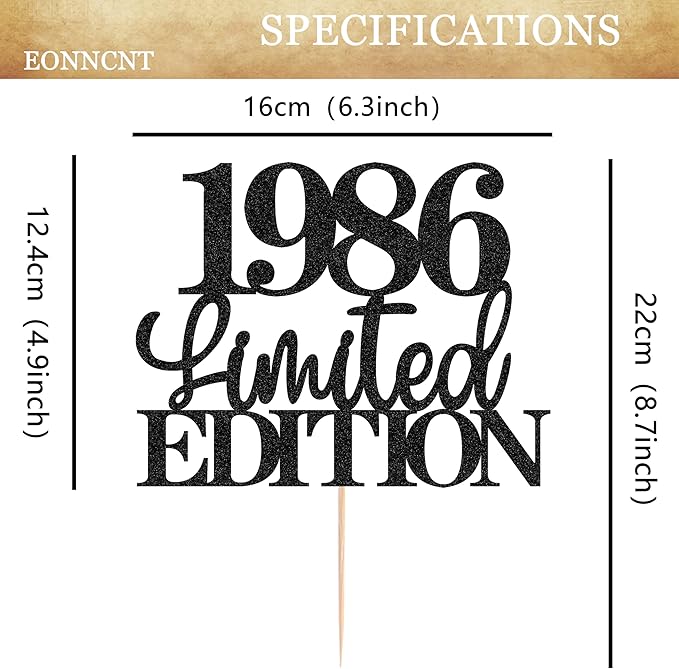 Limited EDITION 1986 Cake Topper - Black Glitter Happy 39th Birthday Party Cake Decoration Supplies, Cheer to 39 Years Cake Bunting Decor for 39th Birthday Party Photo Booth Props