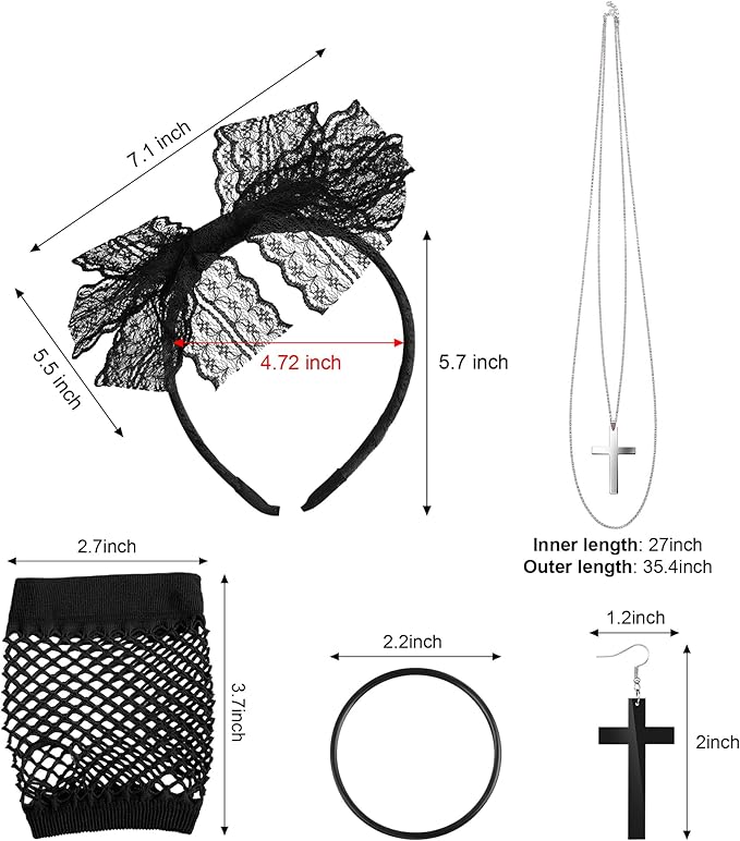 Blulu 80s Accessories for Women Dress Costume Lace Headband Earrings Fishnet Gloves Necklace Bracelet