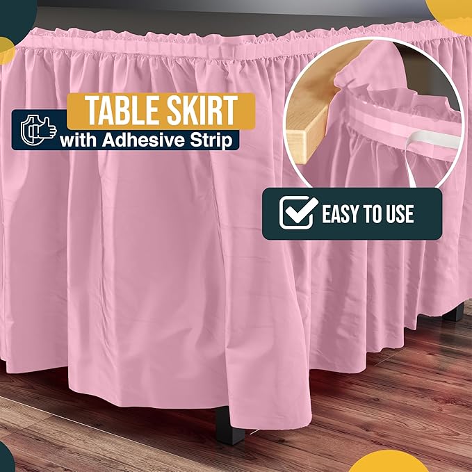 Exquisite Ruffle Table Skirt Pink 2 Pack 14 Ft Long Table Skirts for Rectangle Tables 6ft Plus or Round Tables Skirts with Adhesive Strip for Gender Reveal Decor & Happy Birthday Parties