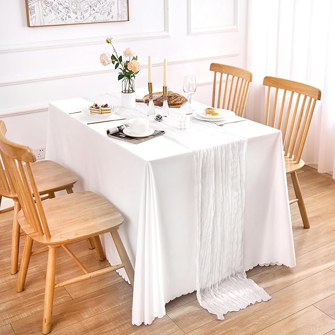 10 Pack White Table Runner 120 Inch Cheesecloth Table Runner 10FT Rustic Boho Gauze Table Runner Long Cheese Cloth Table Runner Semi Sheer Runners for Wedding Bridal Baby Shower Party