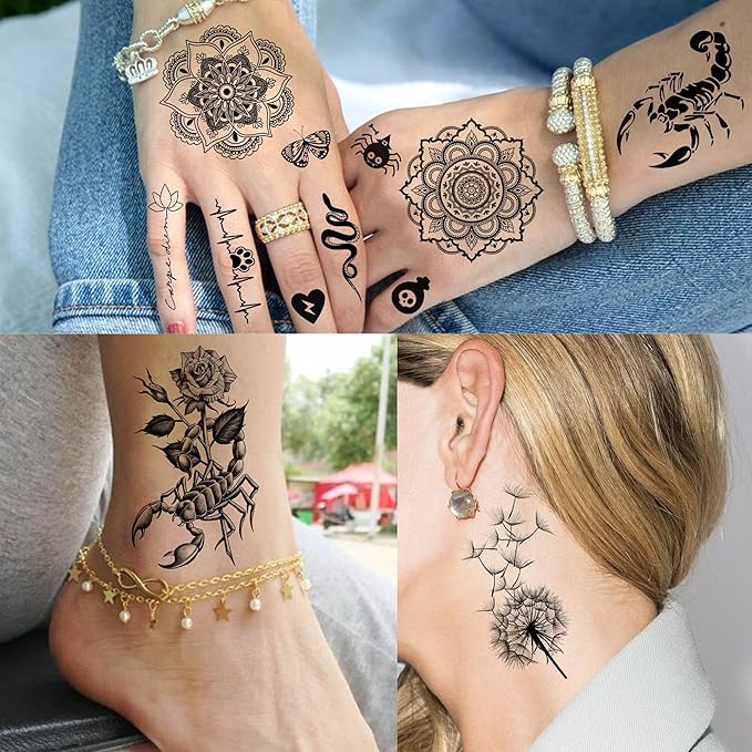 66 Sheets Snake Rose Flower Temporary Tattoos For Women Girls, Dragon Panda Florals Half Arm Sleeve Tattoo Sticker Dreamcatcher Floral, Skull Temp Butterfly Fake Tattoos For Adults Lion Tiger Leopard