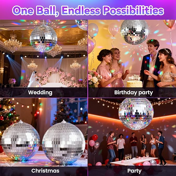 Disco Ball 4" Inch 2-Pack,Silver Hanging Ball with Attached String for Ring,Reflects Light,Fun Party Home Bands Decorations,Party Favor.