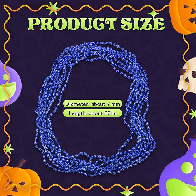 Riceshoot 200 Pcs Blue Bead Necklace Bulk Mardi Gras Oval Beads Necklace Party Favors 33" 7mm Metallic Color Beaded Costume Necklaces for Halloween Christmas Festive Event Accessories