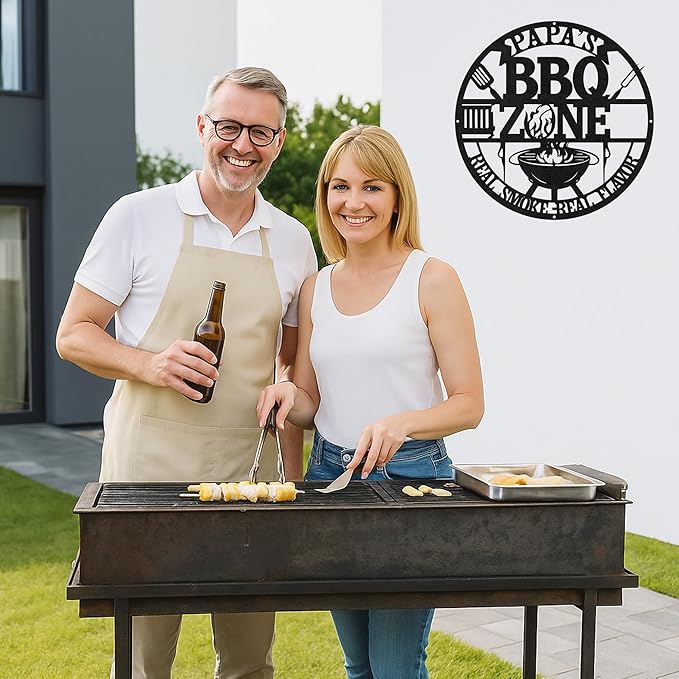 Custom BBQ Metal Sign Personalized Grill Name Wall Art for Outdoor Kitchen Patio Backyard Decor Fathers Gift for Dad Grandpa Husband Barbecue Smoker Area Sign, Grilling Lover Gifts 27