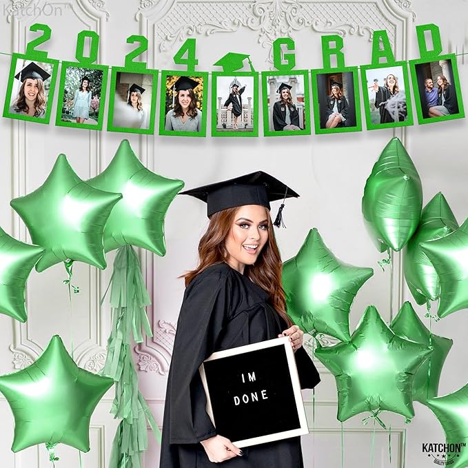 KatchOn, Green Graduation Photo Banner 2025 - Large, 10 Feet, 2025 Grad banner | Grad party decorations 2025 | Felt Picture banner for Graduation Decorations 2025