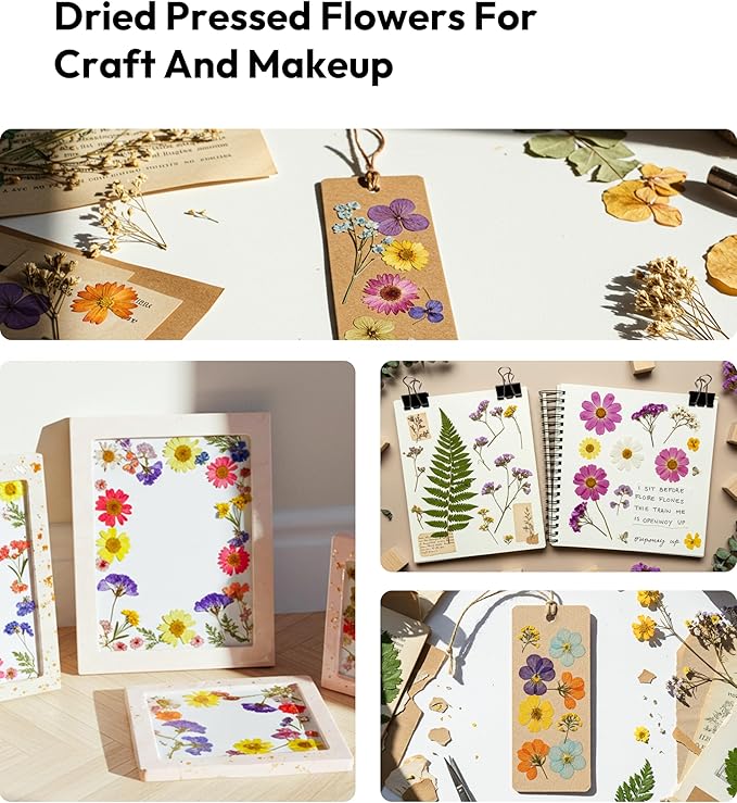 Pressed Flowers, Resiners Dried Pressed Flowers for Scrapbooking Supplies Pressed Flowers Dry Leaves Bulk Natural Herbs Kit for Scrapbooking Resin DIY Art Crafts Making (Purple 174pcs)