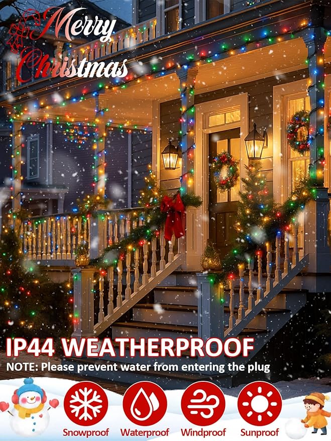 Voice Controlled Smart Christmas Lights Outdoor, 108.8ft 300 LED Twinkle String Light with 7 Voice Commands, 12 Modes & Timer, Dimmable Waterproof Christmas Tree Lights for Party Garden (Multicolor)