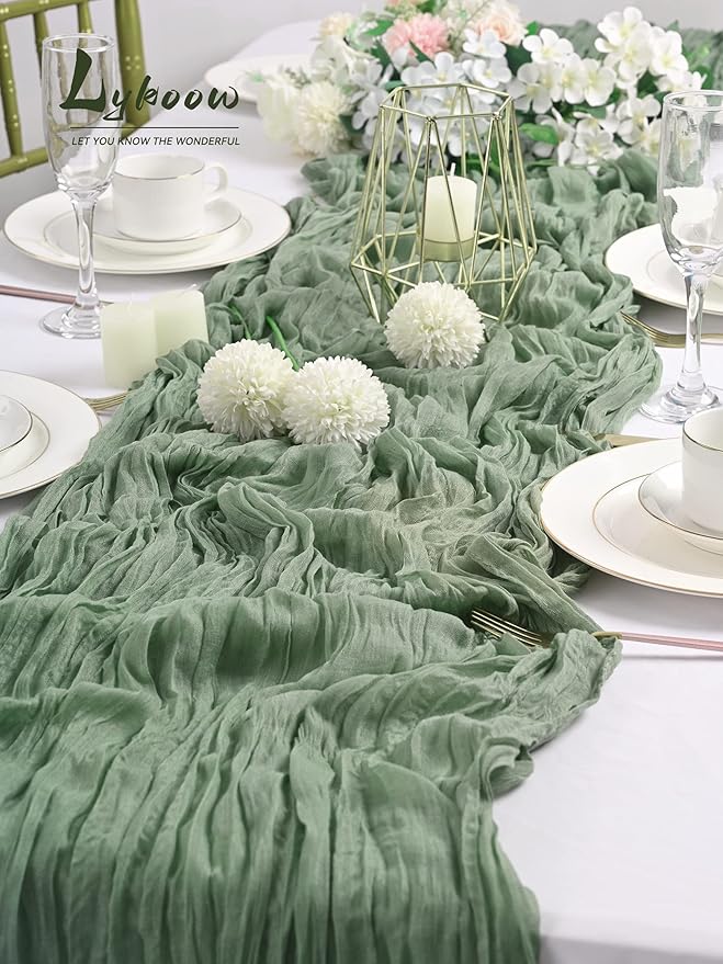 3 Pack Sage Green Cheesecloth Table Runner, 13Ft x 35" Sage Rustic Gauze Boho Wedding Table Runner Decoration, Wedding Party Bridal Shower