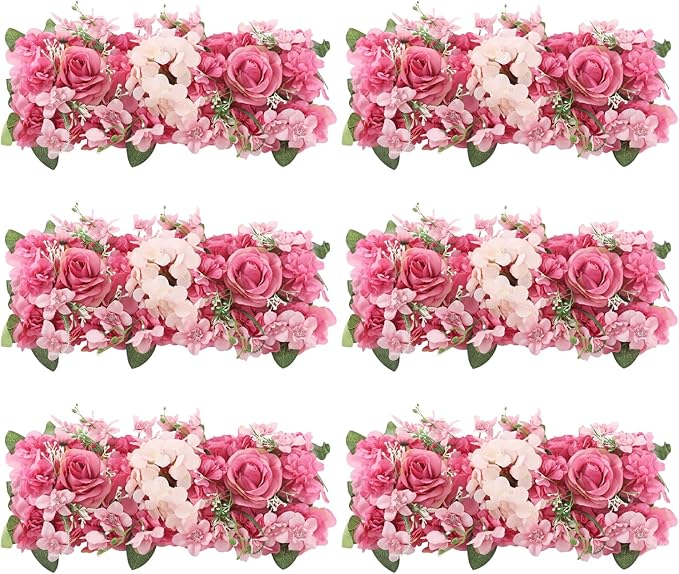 6 Pack Artificial Peony Garland,Wedding Arch Artificial Flower Panels,Flowers Wall Backdrop Panel for Wedding Dining Table Christmas Home Party Decor (Pink &Purple)