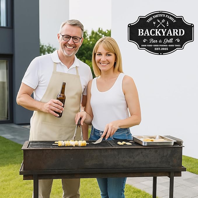 Custom BBQ Metal Sign Personalized Grill Name Wall Art for Outdoor Kitchen Patio Backyard Decor Fathers Gift for Dad Grandpa Husband Barbecue Smoker Area Sign, Grilling Lover Gifts 15