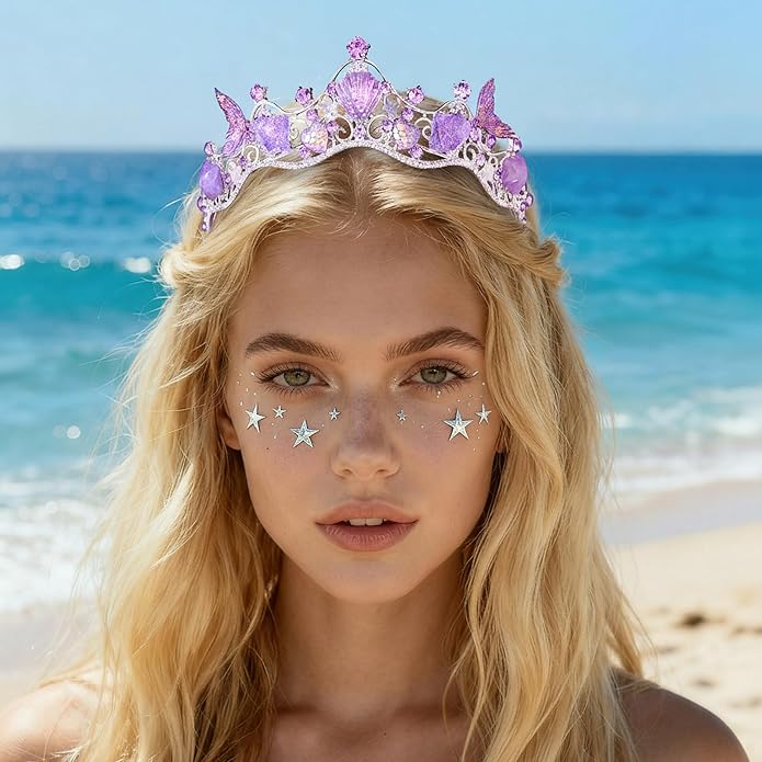 Mermaid Crown Sea Star Headband - Glitter Ocean Princess Headpiece Costume for Birthday Party Headwear Accessories