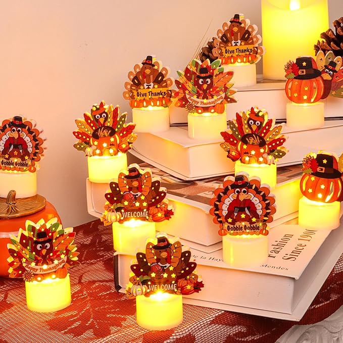 6 PCS Thanksgiving Table Decorations Turkey LED Flameless Candles Battery Operated Thanksgiving Turkey Tea Lights Small Candles Thanksgiving Decorations Turkey Centerpieces for Table Home Indoor Party