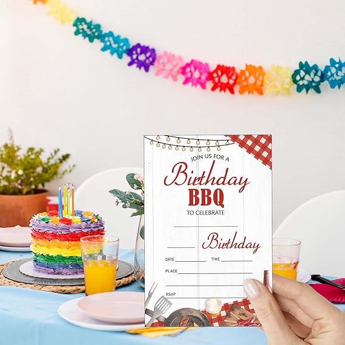 Eronm BBQ Birthday Party Invitation- 20 Pack Girls Birthday Invite with Envelopes- Summer Barbecue Theme Party Invitation Card for Girl- Double Sides Design- Party Decorations Supplies (4''x6'')-B14
