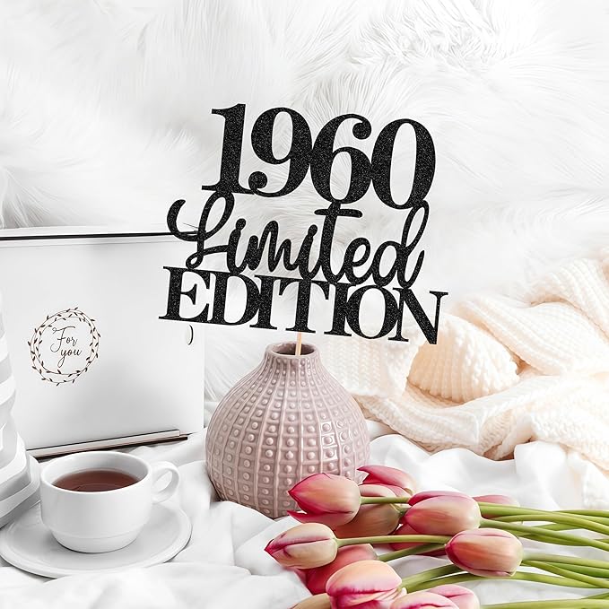 Limited EDITION 1960 Cake Topper - Black Glitter Happy 65th Birthday Party Cake Decoration Supplies, Cheer to 65 Years Cake Bunting Decor for 65th Birthday Party Photo Booth Props