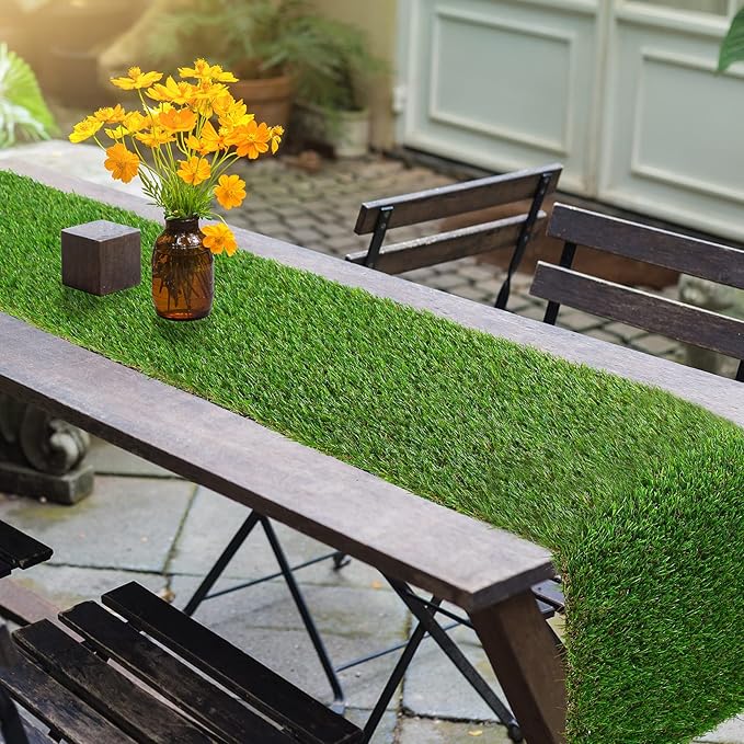 GLOBREEN Artificial Grass Table Runner 36 Inches, Realistic Faux Turf Table Runners for Golf Themed Party Decorations Wedding Birthday Dining Baby Shower