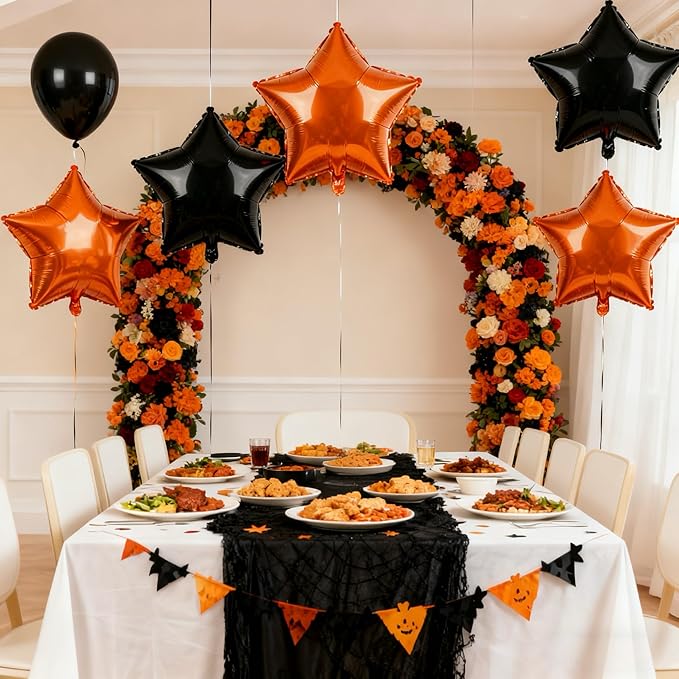 Star Balloons,12Pcs Black Orange Star Shaped Foil Balloons,18Inch Large Helium Polyester Film Balloon for Baby Shower Birthday Anniversary Party Decorations