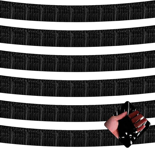 6 Pack 10 Feet Foil Fringe Garland Metallic Tinsel Streamers Banner Wall Hanging Curtain Backdrop for Parade Floats, Bachelorette, Wedding, Birthday, Halloween, Christmas Party Decorations(Black)