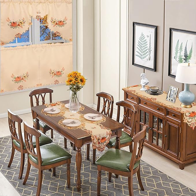 Simhomsen Small Embroidered Thanksgiving Harvest Pumpkins Table Runners for Autumn Or Fall Decorations (14 × 34 Inches)