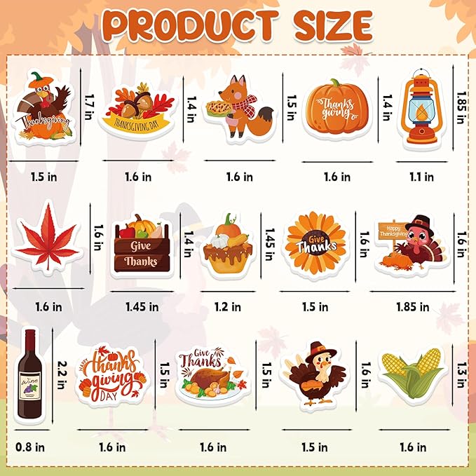 300Pcs Thanksgiving Foam Stickers, Cute Self-Adhesive Autumn Stickers Foam Thanksgiving Turkey Sticker Decorations for Home Office School Classroom DIY Art Craft Party Supplies