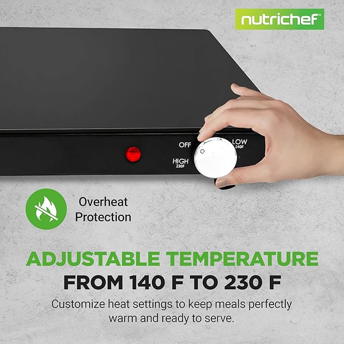 NutriChef Electric Warming Tray | Glass Surface Hot Serving Tray | Adjustable Temperature 140°F to 230°F | Energy Efficient & Space Saving | Perfect for Buffets,Parties & More | 21.2 x 16.5 IN | Black