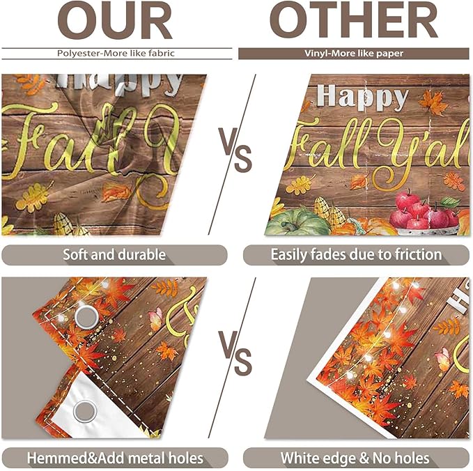 ZTHMOE 72x43inch Happy Fall Y'all Backdrop Autumn Wood Harvest Pumpkins Farmhouse Maple Leaves Photography Background Thanksgiving Party Decoratins Festival Photo Banner