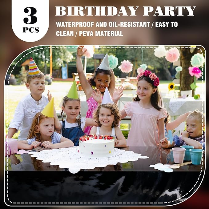 mwellewm 3Pcs Black Tablecloth 54 * 72 inch Plastic Shiny Disco Table Cloth Disposable Foil Table Cover for Birthday Halloween Decorations Wedding Christmas Anniversary Dinner Grad Party Supplies