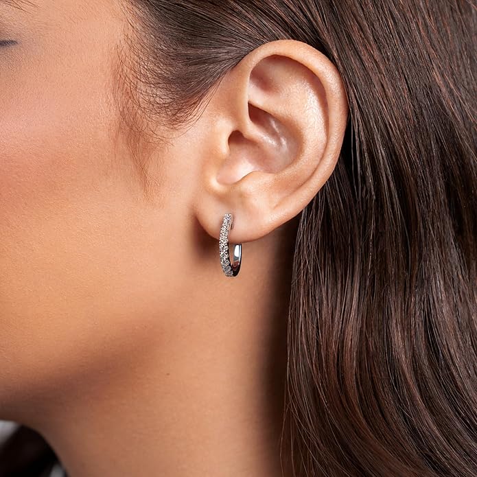 1/5 to 3/4 Carat Diamond Huggie Hoop Earrings for Women in 14k White or Yellow Gold (F-G, SI2-I1, cttw) with Hinge and Notched Post by Privosa Fine Jewelry