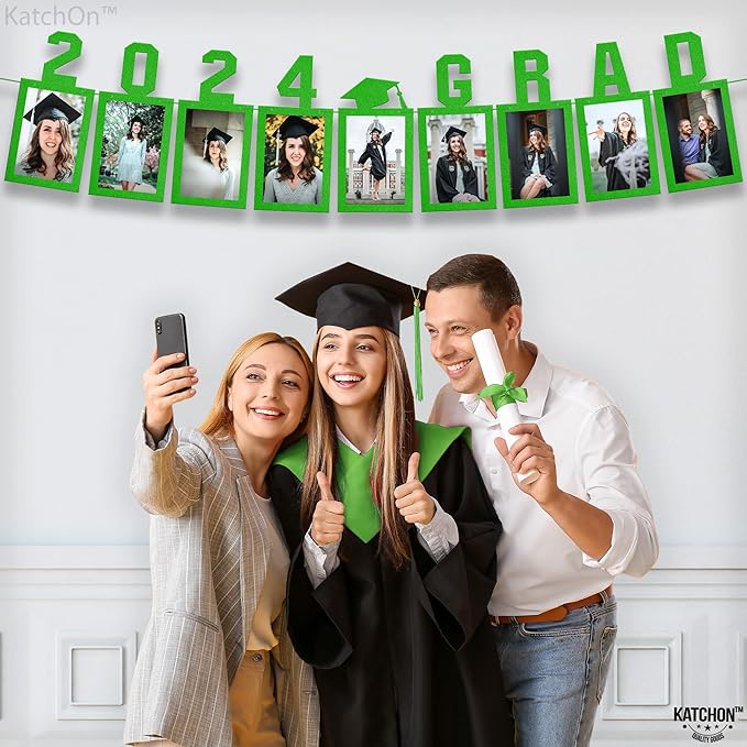 KatchOn, Green Graduation Photo Banner 2025 - Large, 10 Feet, 2025 Grad banner | Grad party decorations 2025 | Felt Picture banner for Graduation Decorations 2025