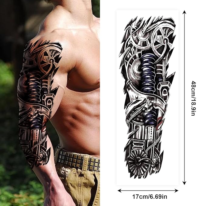 Black War Temporary Tattoo for Men, 6 Sheets Sleeve Tattoos Full Arm Temporary Tattoo, 11 Sheets Half Arm Fake Tattoos That Look Real, Soldiers for BBQ Pool Beach Party
