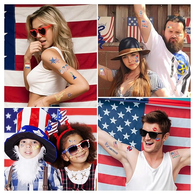 4th of July Temporary Tattoo, 90+ Styles Fourth of July Decoration American Flag Fake Tattoos, Red White and Blue USA Flag, Independence Day Party Supplies for Memorial Day & Labor Day