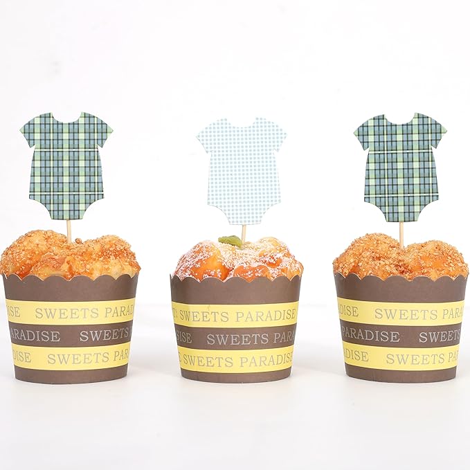 Green Bodysuit Cupcake Topper - Baby Shower Decoration Green Gingham Cake Topper,Baby Shower Bunting (green-topper)
