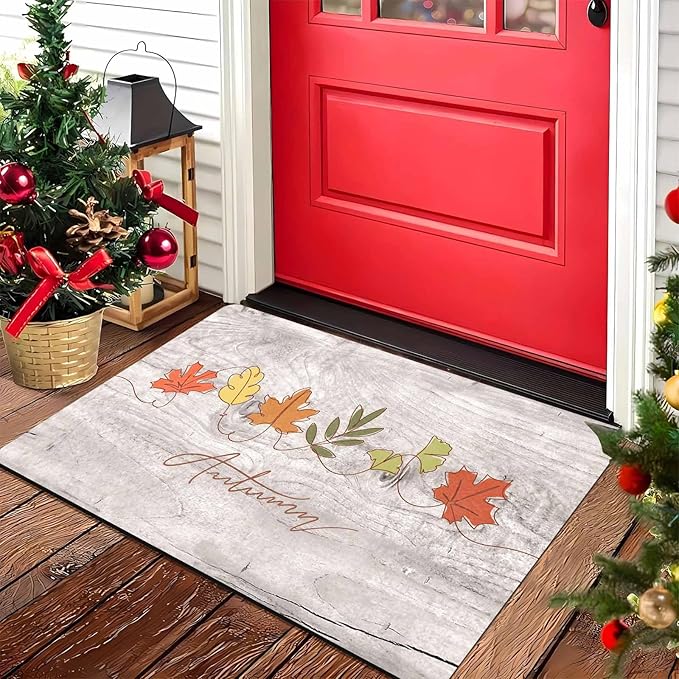 Fall Maple Leaves Door Mat, Autumn Maple Leafs Welcome Mat Non-Slip Entr Doormat Floor Mats Indoor Outdoor Home Living Room Kitchen Autumn Harvest Vintage Thanksiving Fall Decoration
